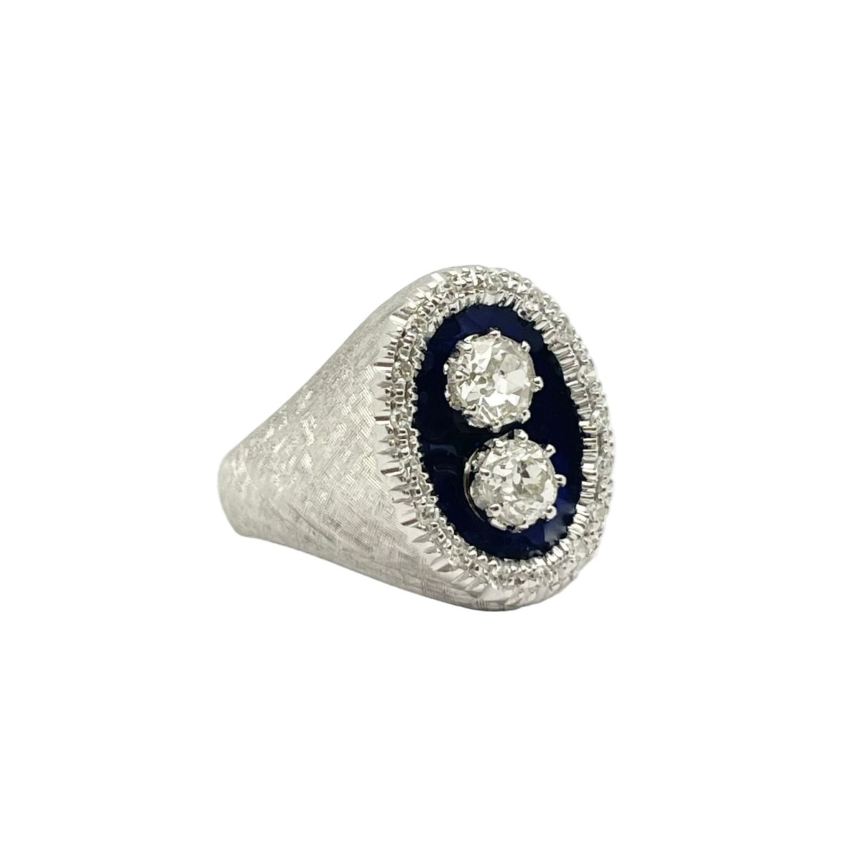 Bague Chevalière ANELLO en or blanc, émail et diamants - Castafiore