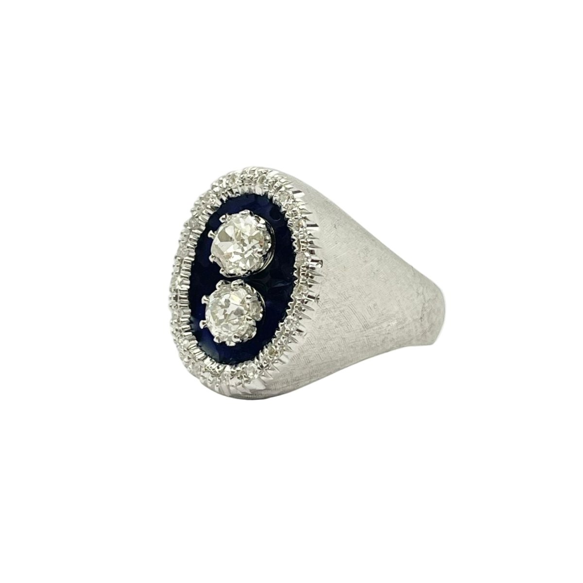 Bague Chevalière ANELLO en or blanc, émail et diamants - Castafiore