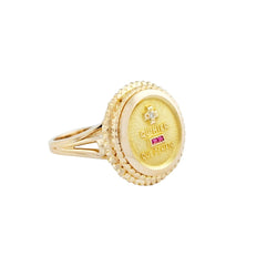 Bague Chevalière AUGIS en or jaune, rubis et diamant - Castafiore