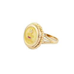Bague Chevalière AUGIS en or jaune, rubis et diamant - Castafiore