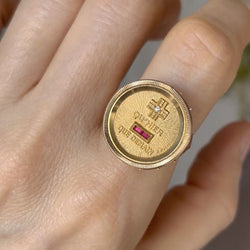 Bague Chevalière AUGIS en or jaune, rubis et diamant - Castafiore
