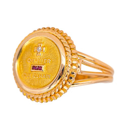 Bague Chevalière AUGIS en or jaune, rubis et diamant - Castafiore