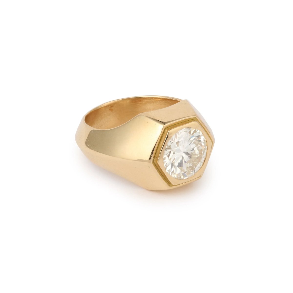 Bague Chevalière Diamant 2.35 Carats Or Jaune 18 Carats (Certificat) - Castafiore