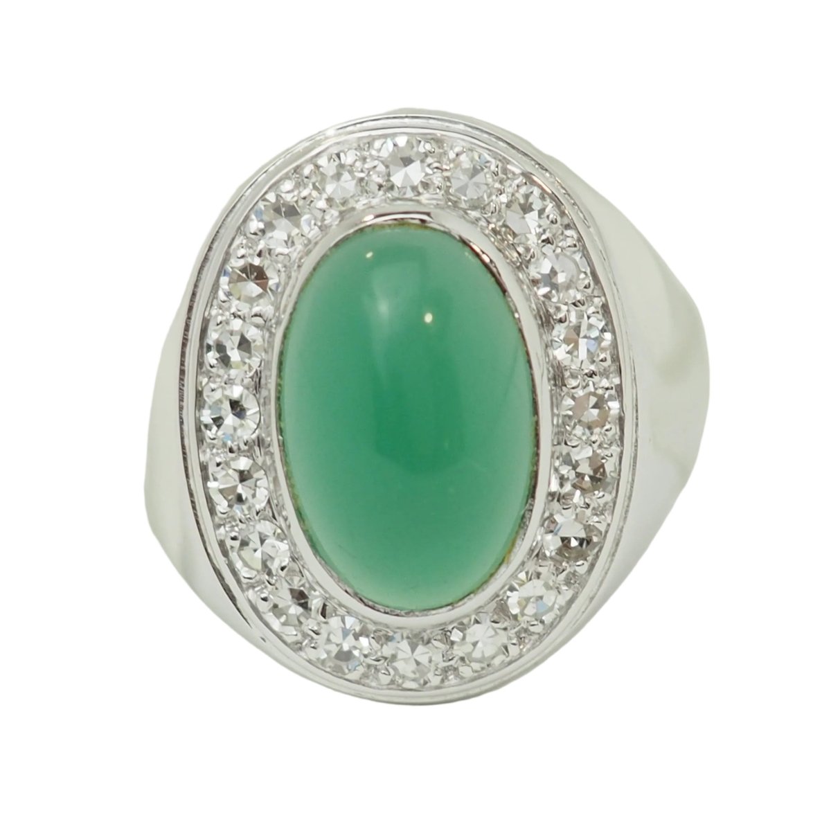 Bague Chevalière en or blanc, agate et diamants - Castafiore