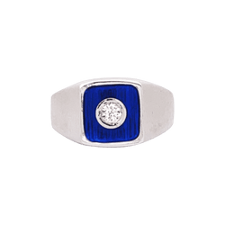 Bague Chevalière en or blanc, émail et diamant - Castafiore