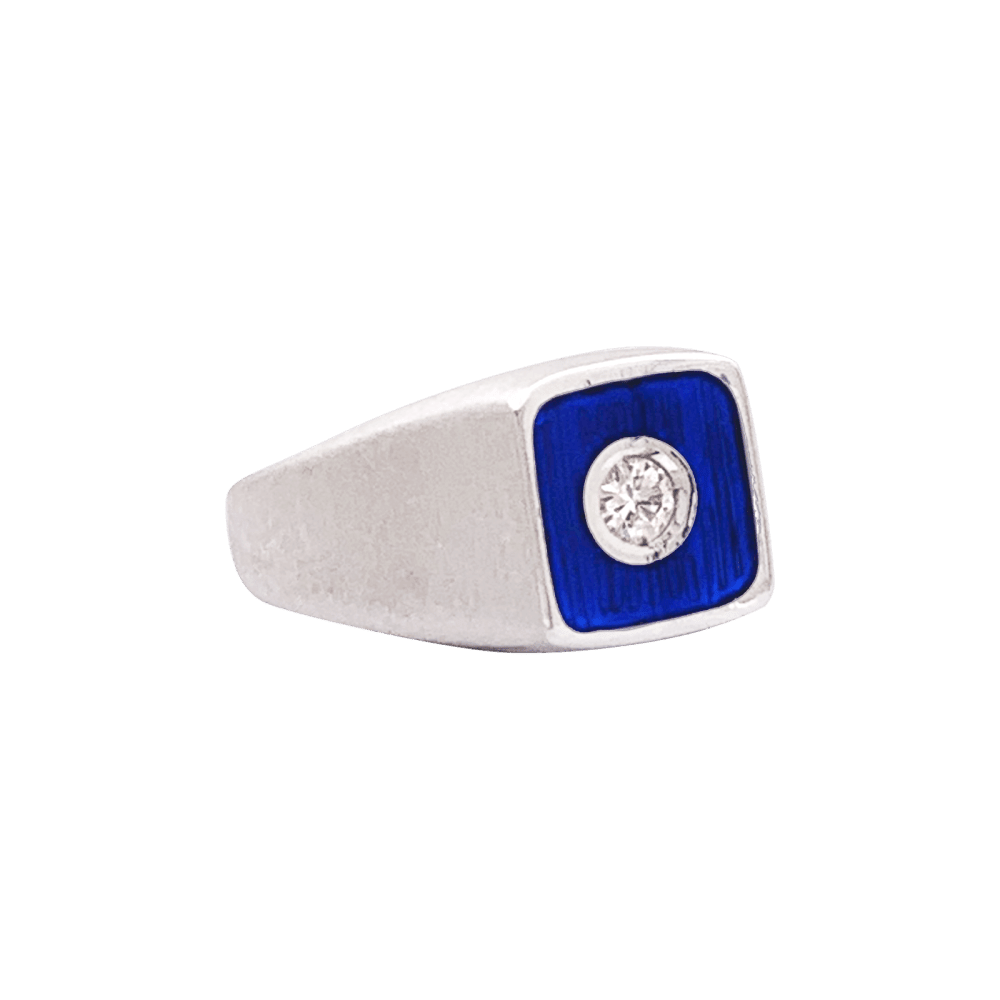 Bague Chevalière en or blanc, émail et diamant - Castafiore