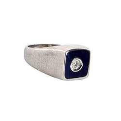 Bague Chevalière en or blanc, émail et diamant - Castafiore