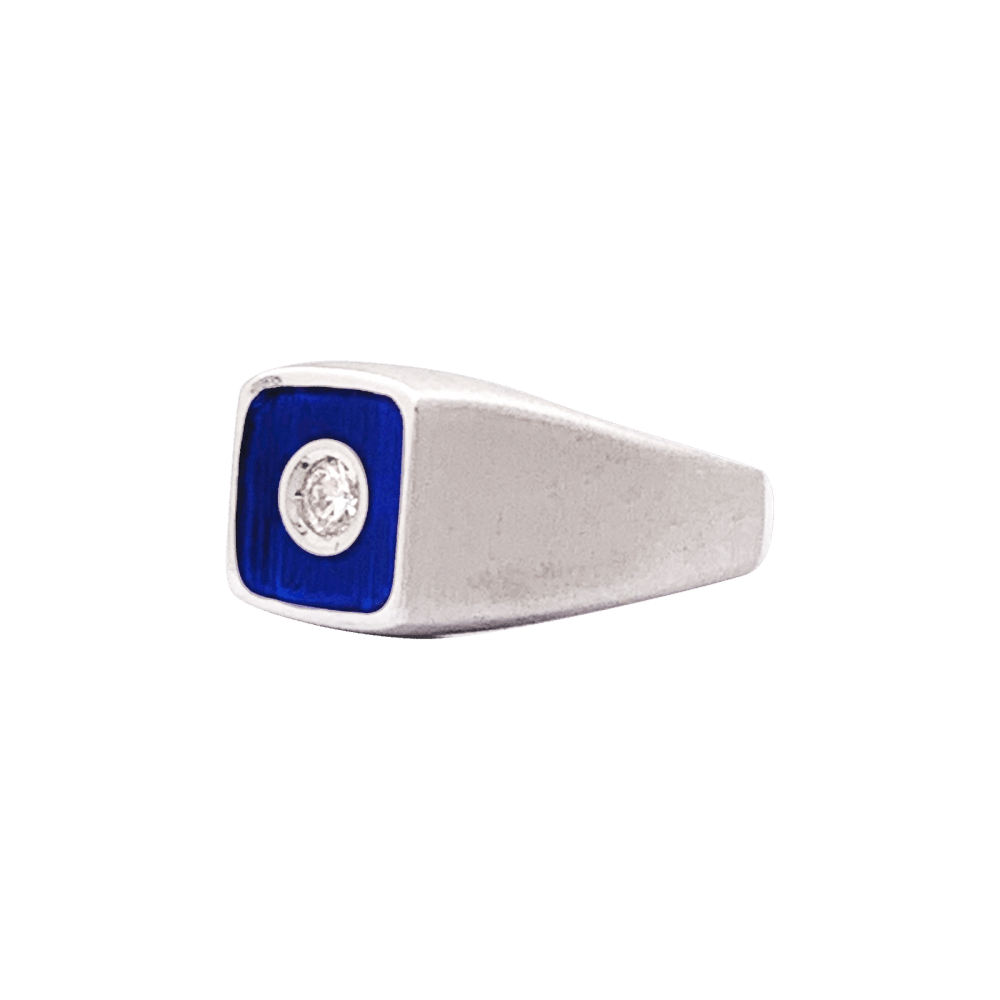 Bague Chevalière en or blanc, émail et diamant - Castafiore