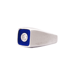 Bague Chevalière en or blanc, émail et diamant - Castafiore