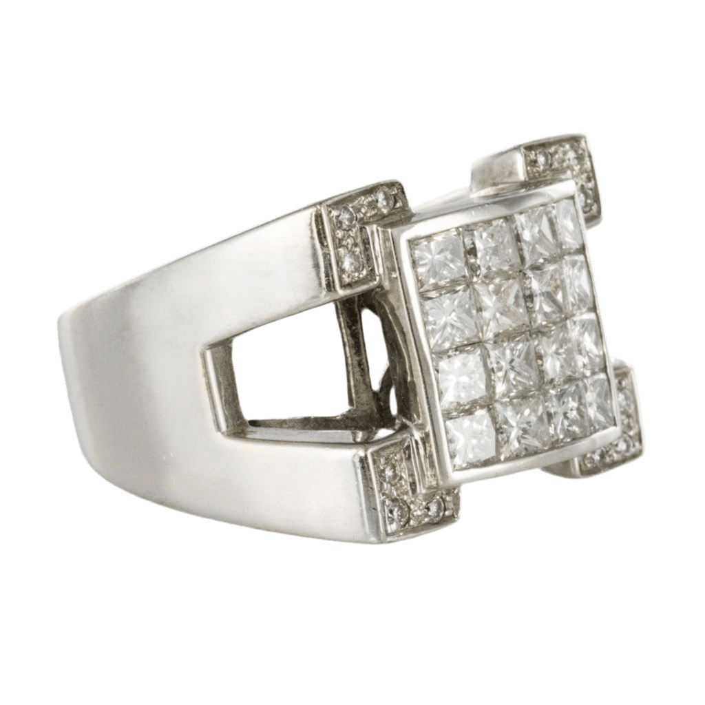 Bague Chevalière en or blanc et diamants - Castafiore