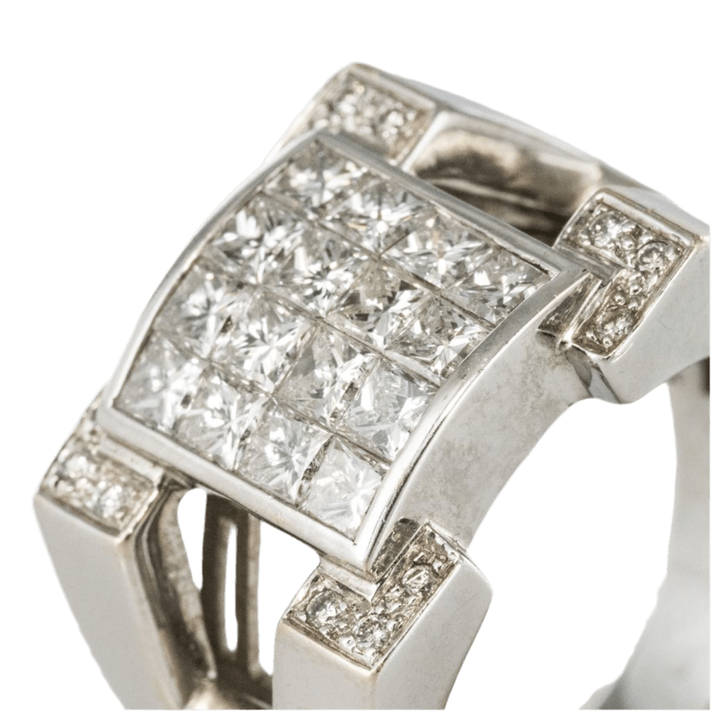 Bague Chevalière en or blanc et diamants - Castafiore