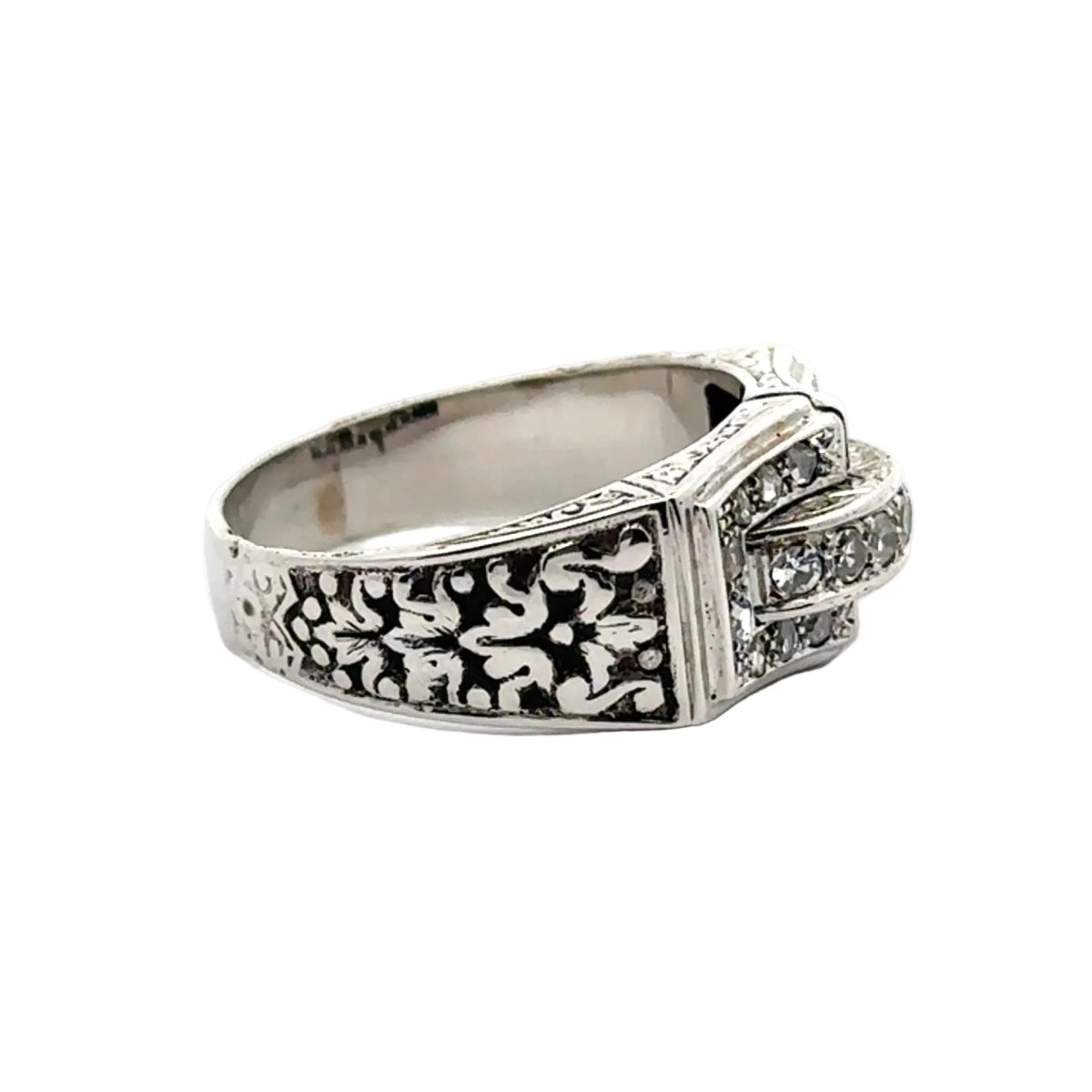 Bague Chevalière en or blanc et diamants - Castafiore