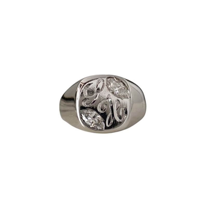 Bague Chevalière en or blanc et diamants - Castafiore