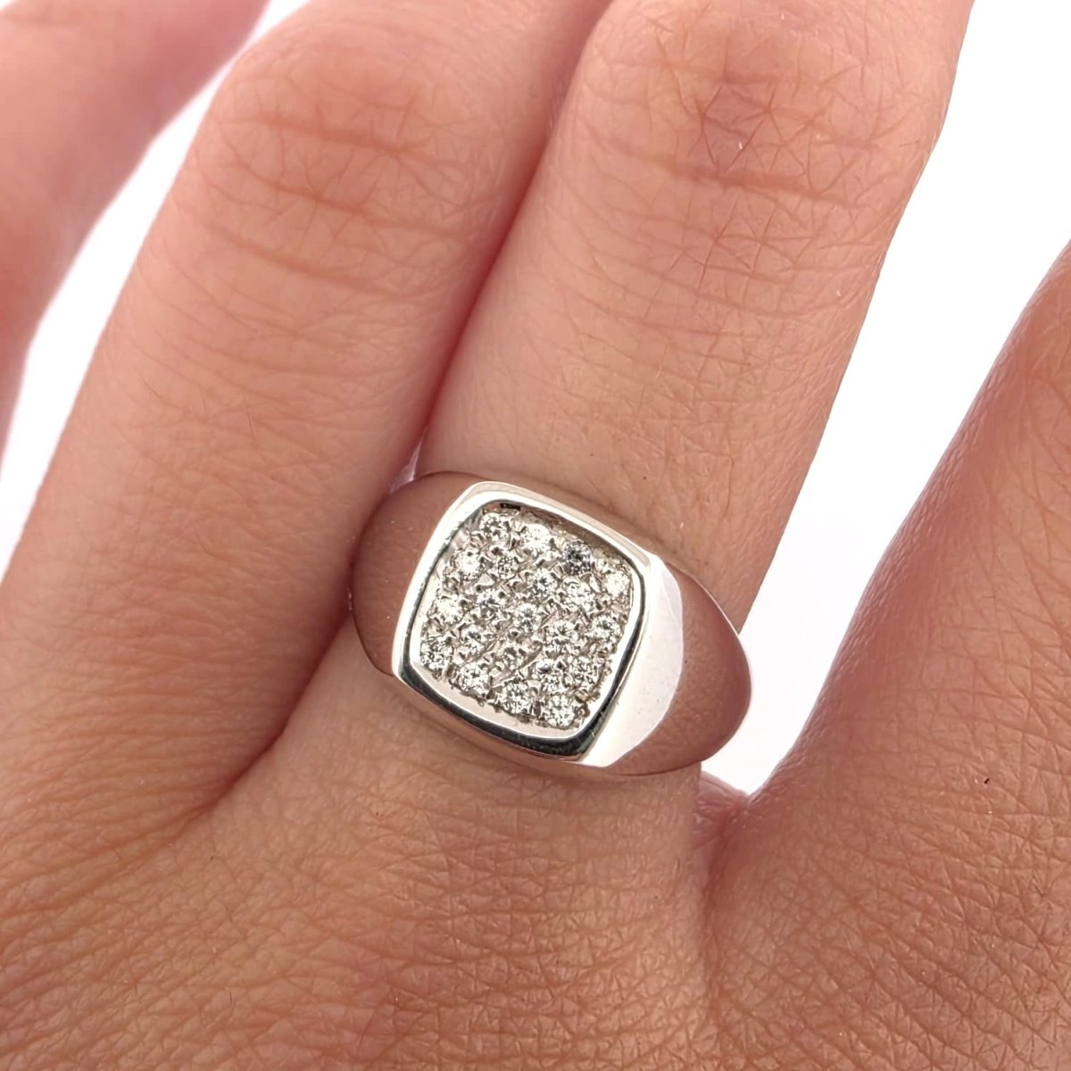 Bague Chevalière en or blanc et diamants - Castafiore