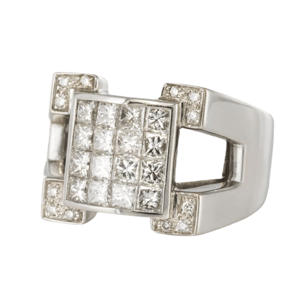 Bague Chevalière en or blanc et diamants - Castafiore