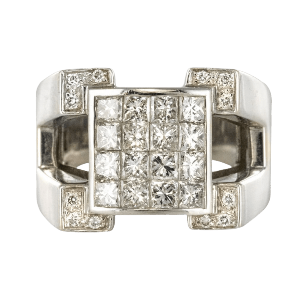 Bague Chevalière en or blanc et diamants - Castafiore