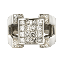 Bague Chevalière en or blanc et diamants - Castafiore