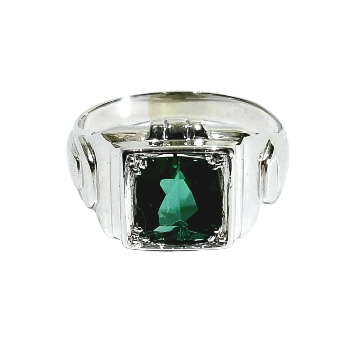 Bague Chevalière en or blanc et tourmaline - Castafiore