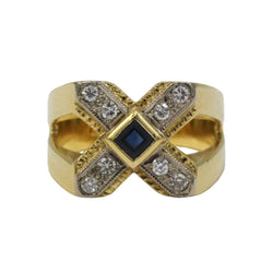Bague Chevalière en or blanc, or jaune, saphir et diamants - Castafiore