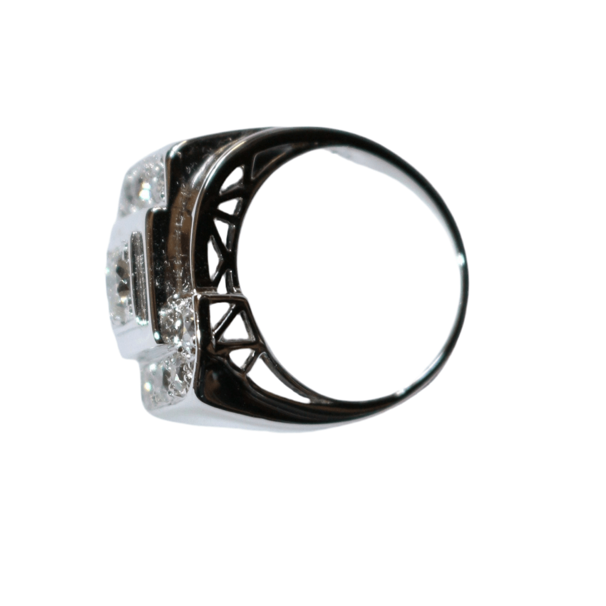 Bague Chevalière en or blanc, platine et diamants - Castafiore