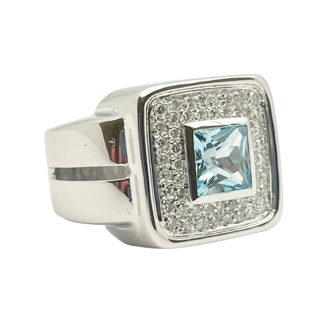 Bague Chevalière en or blanc, topaze et diamants - Castafiore