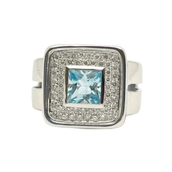 Bague Chevalière en or blanc, topaze et diamants - Castafiore