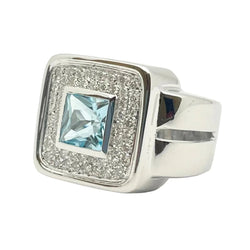 Bague Chevalière en or blanc, topaze et diamants - Castafiore