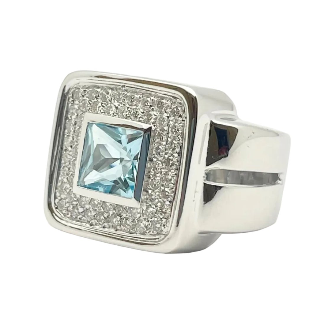 Bague Chevalière en or blanc, topaze et diamants - Castafiore