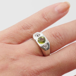 Bague Chevalière en or blanc, tourmaline et diamants - Castafiore