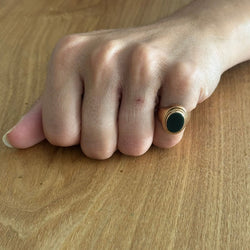 Bague Chevalière en or champagne et jaspe - Castafiore