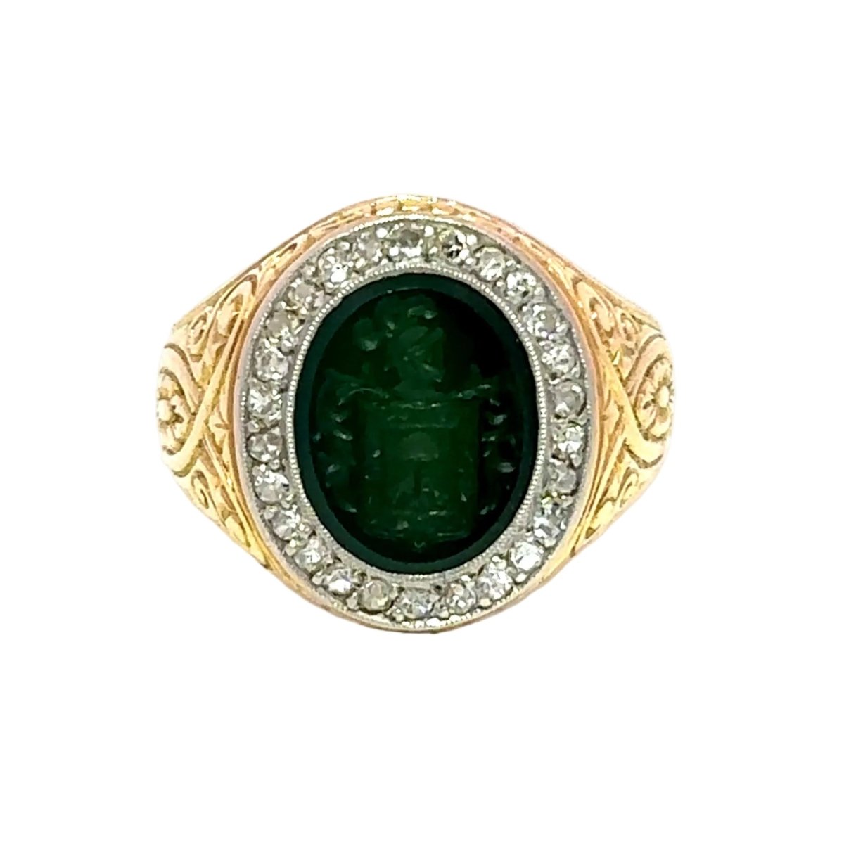 Bague Chevalière en or jaune, camée et diamants - Castafiore