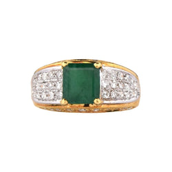 Bague Chevalière en or jaune, émeraude et diamants - Castafiore