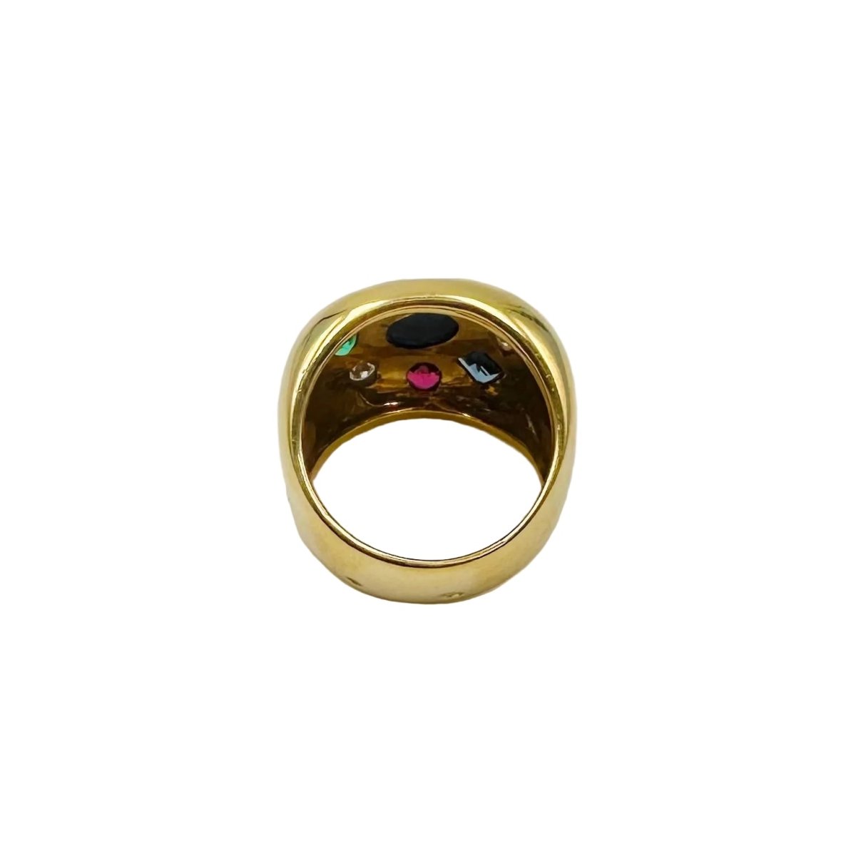 Bague Chevalière en or jaune, émeraudes, rubis, saphirs et diamants - Castafiore