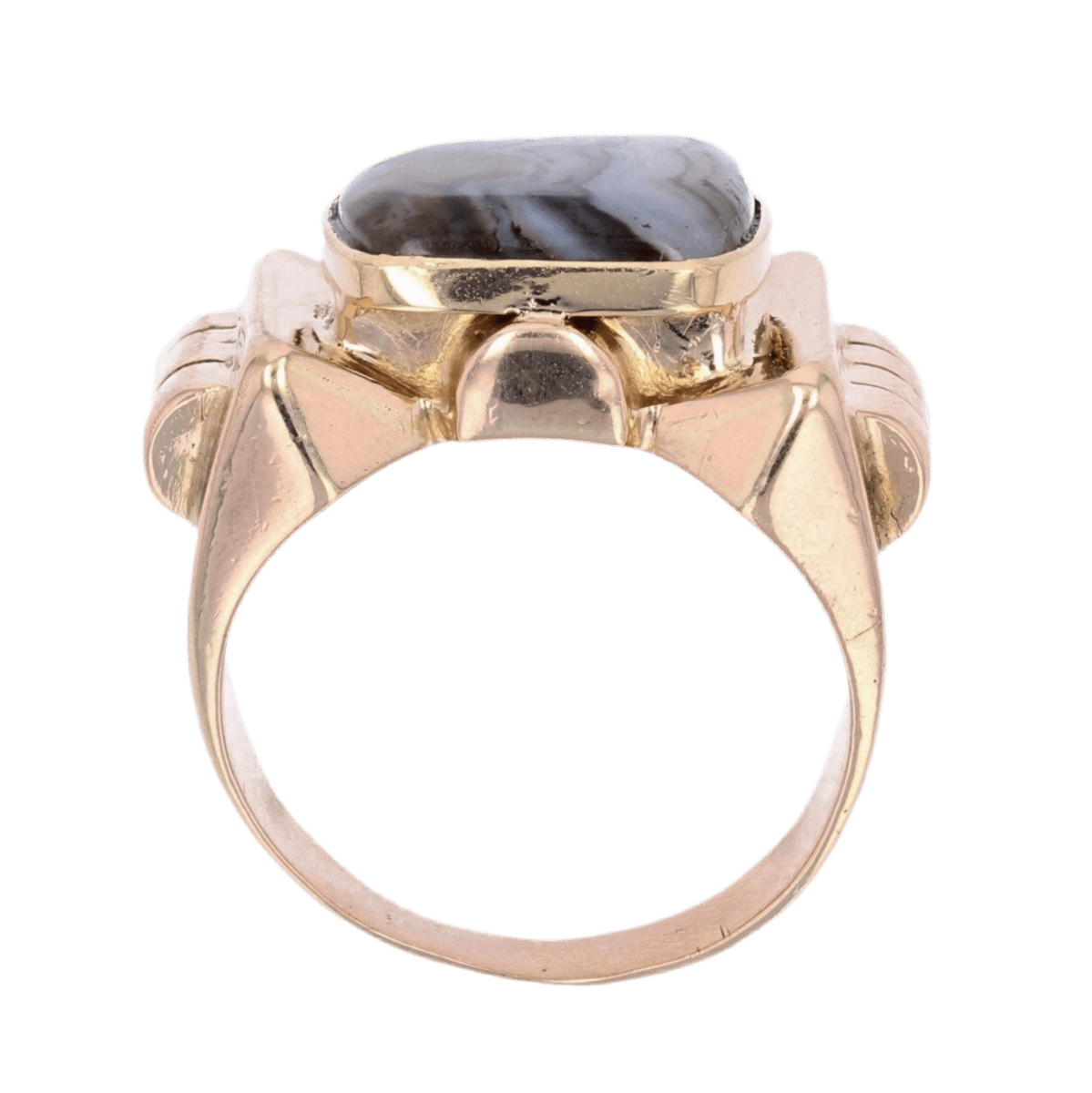 Bague Chevalière en or jaune et agate - Castafiore