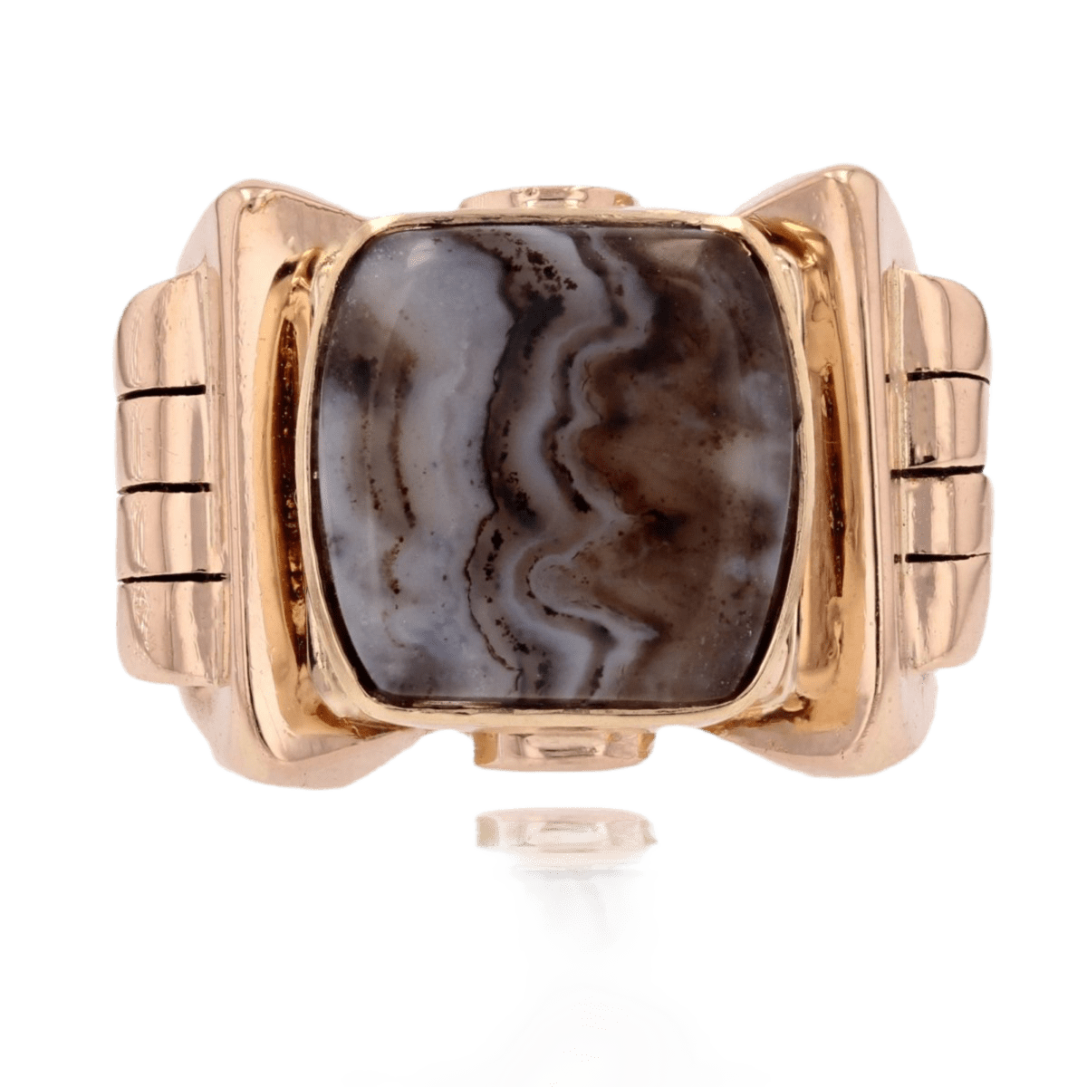 Bague Chevalière en or jaune et agate - Castafiore