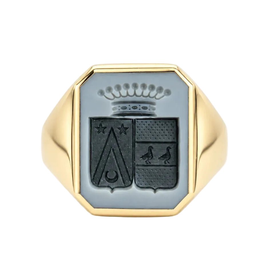 Bague Chevalière en or jaune et agate - Castafiore