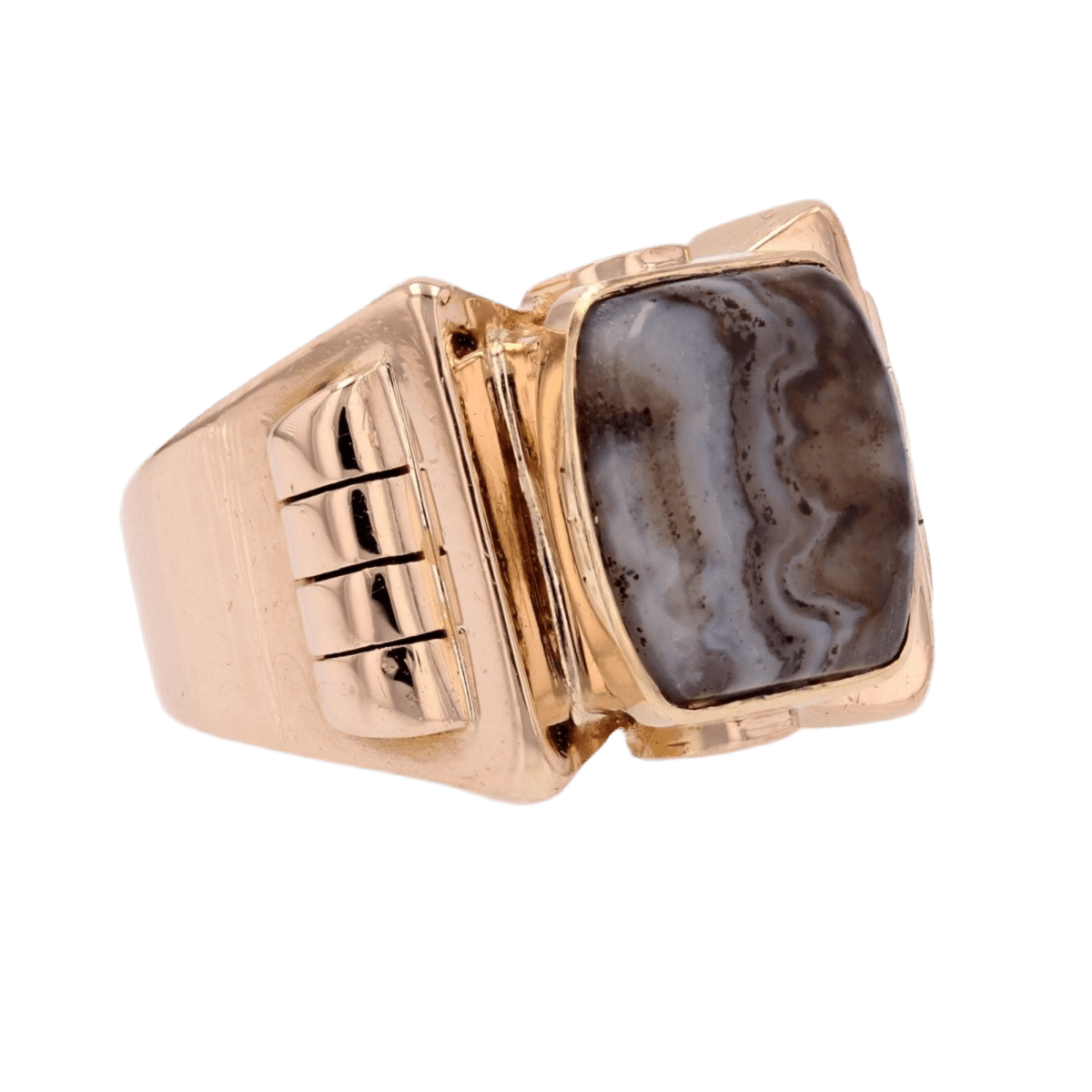 Bague Chevalière en or jaune et agate - Castafiore