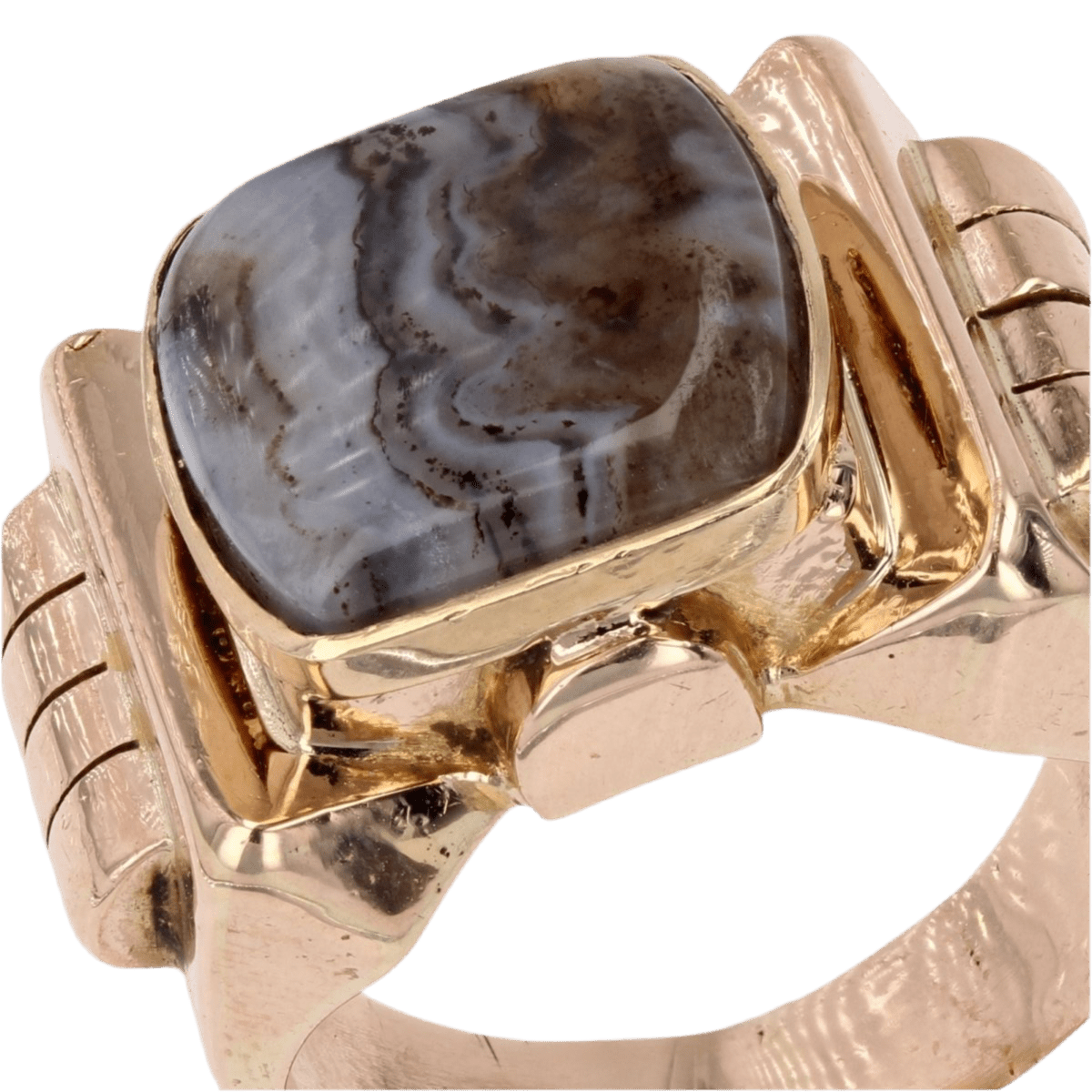 Bague Chevalière en or jaune et agate - Castafiore