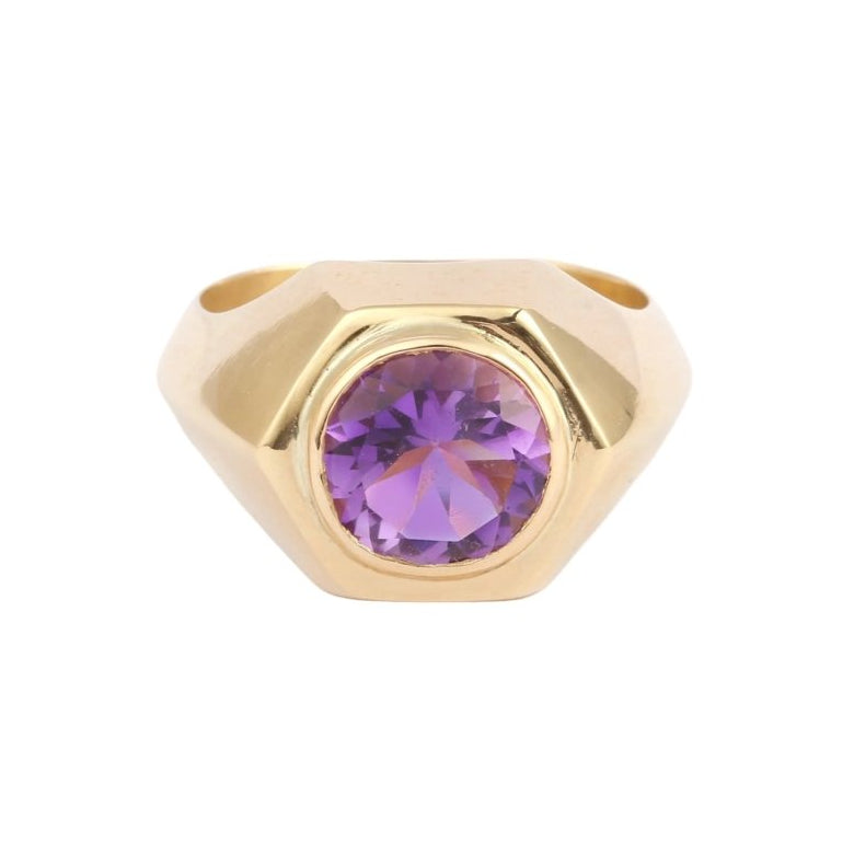 Bague Chevalière en or jaune et améthyste - Castafiore