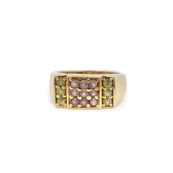 Bague chevalière en or jaune et améthyste et péridot - Castafiore