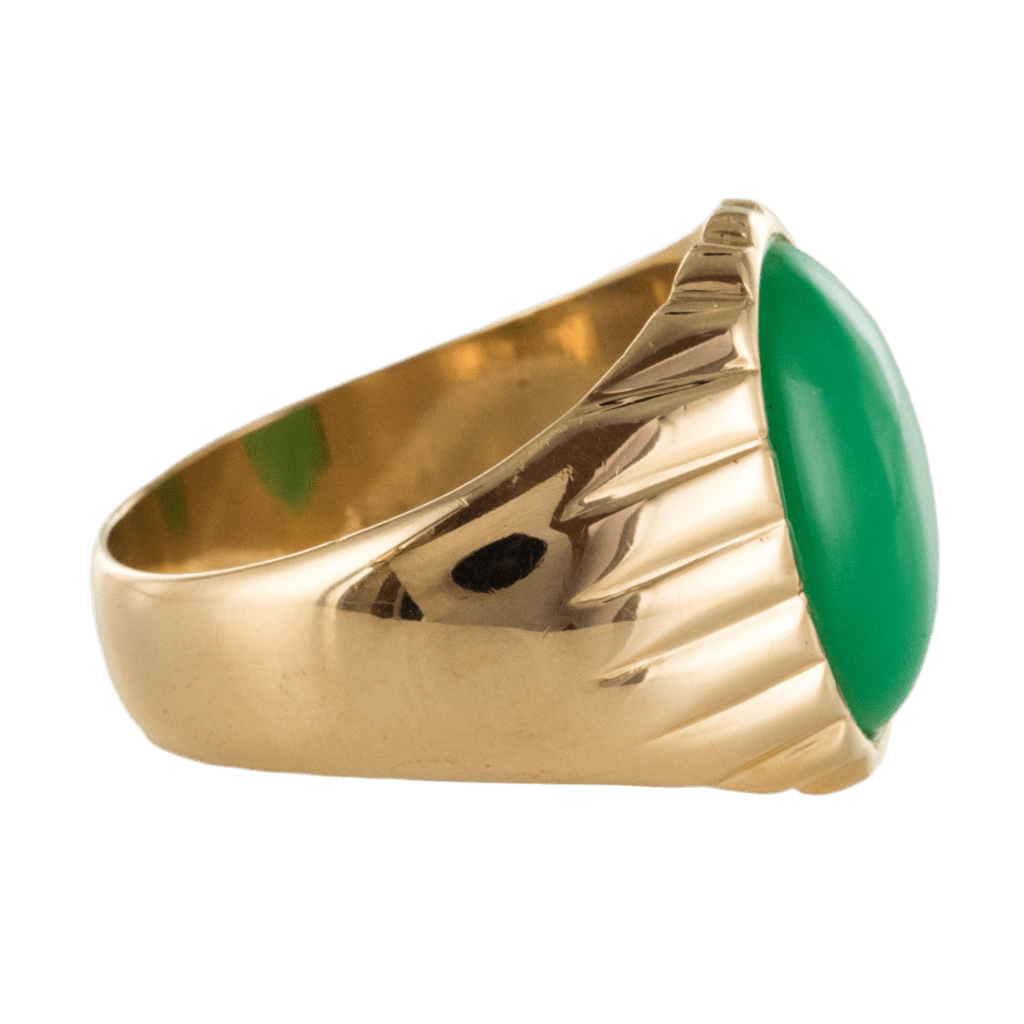 Bague Chevalière en or jaune et chrysoprase - Castafiore