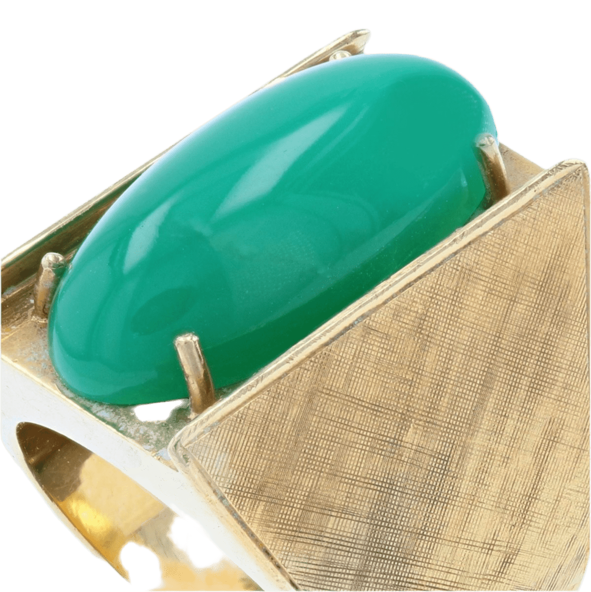 Bague Chevalière en or jaune et chrysoprase - Castafiore