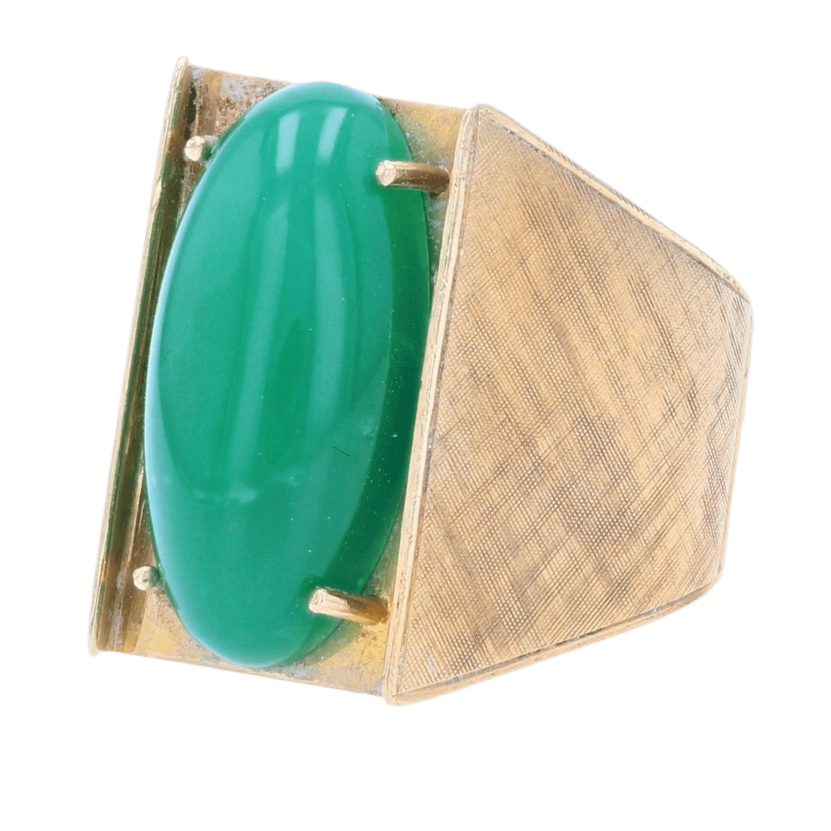 Bague Chevalière en or jaune et chrysoprase - Castafiore