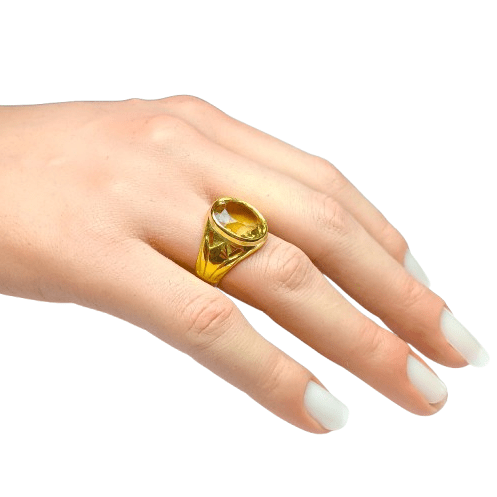 Bague Chevalière en or jaune et citrine - Castafiore