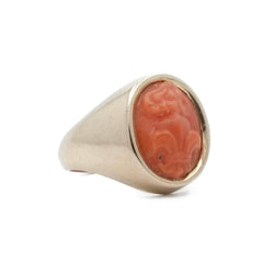 Bague chevalière en or jaune et corail - Castafiore