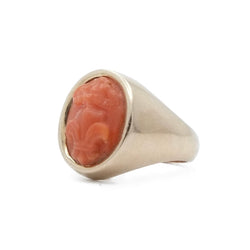 Bague chevalière en or jaune et corail - Castafiore