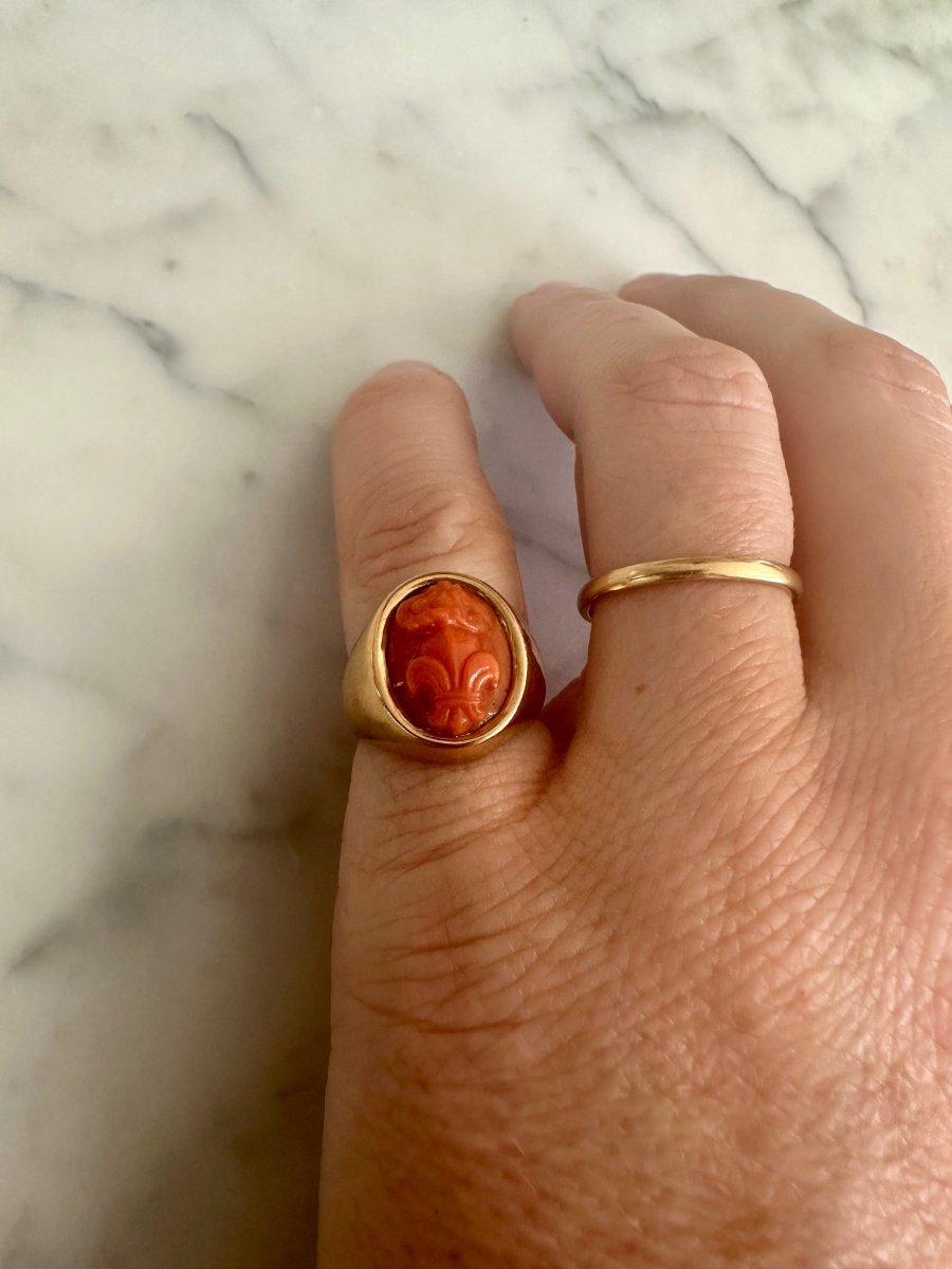 Coral signet ring