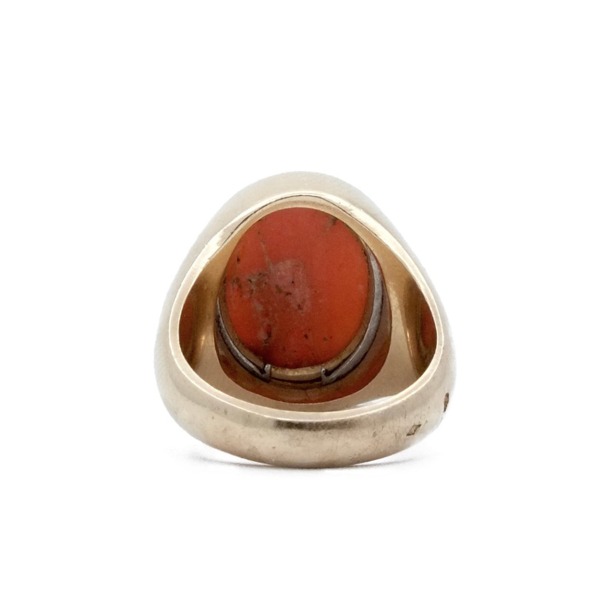 Bague chevalière en or jaune et corail - Castafiore