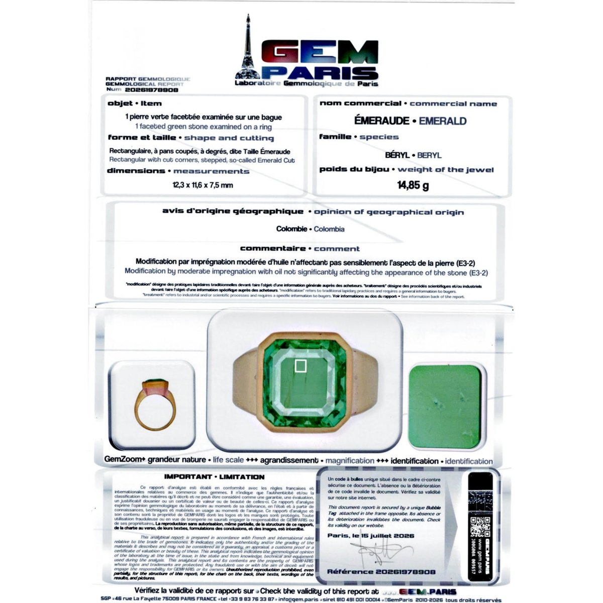 Bague chevalière en or jaune et émeraude - Castafiore