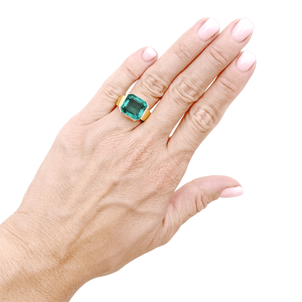 Bague chevalière en or jaune et émeraude - Castafiore
